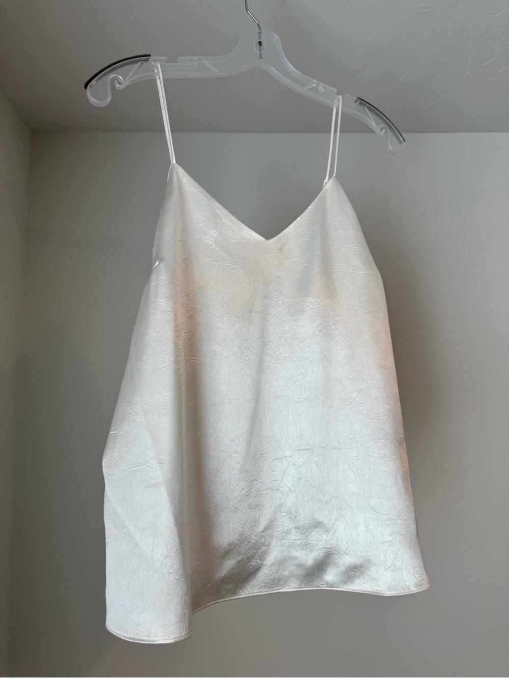 Nine West White Satin V-Neck Camisole with Spaghetti Straps